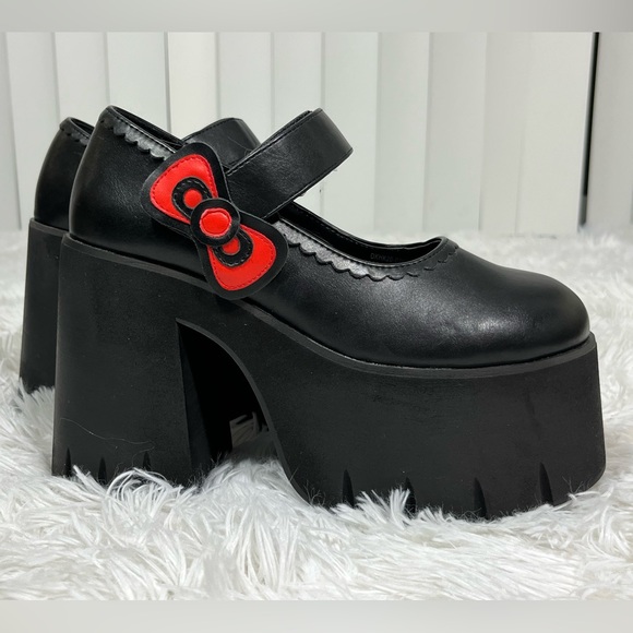 DOLLS KILL x HELLO KITTY Precious Present Faux Leather Platform Mary Janes Black - Picture 4 of 16